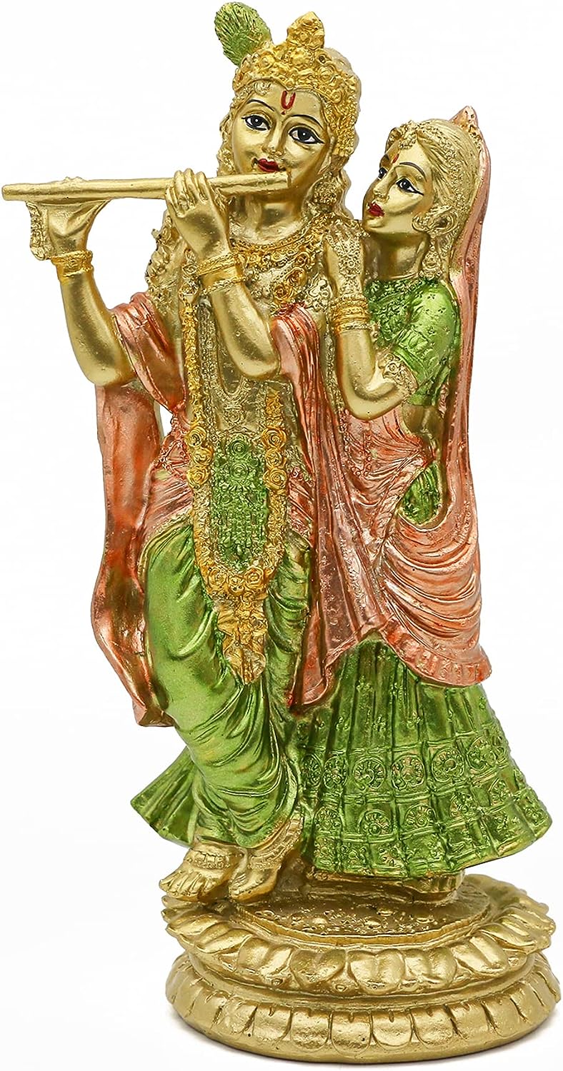Hindu Idol Radha Krishna Statue - Indian God and Goddess Figurine Murti Pooja Sculpture Hinduism Home Office Temple Mandir Puja Item India Buddha Diwali Wedding Gifts Meditation Room Altar Shrine Kit