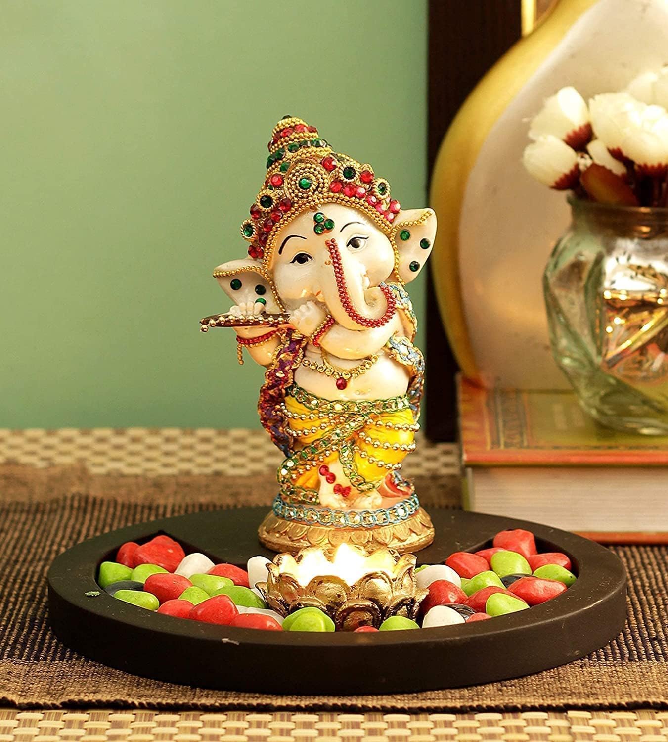 TIED RIBBONS Ganesh Statue (5.5 inch x 2.3 inch, Multicolor) - Ganesha Idol for Table Desktop Indian God Idol Figurine Gifts