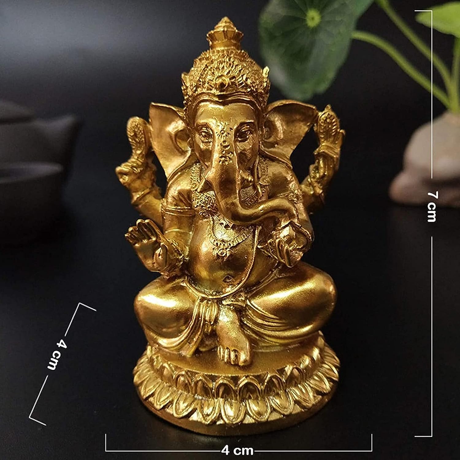 YODOOLTLY Gold Lord Ganesha Statues- Hindu Elephant God Statue Resin Sculpture Indian Ganesh Buddha Figurine Handmade Gift Decoration Ornaments for Home, Garden, Car
