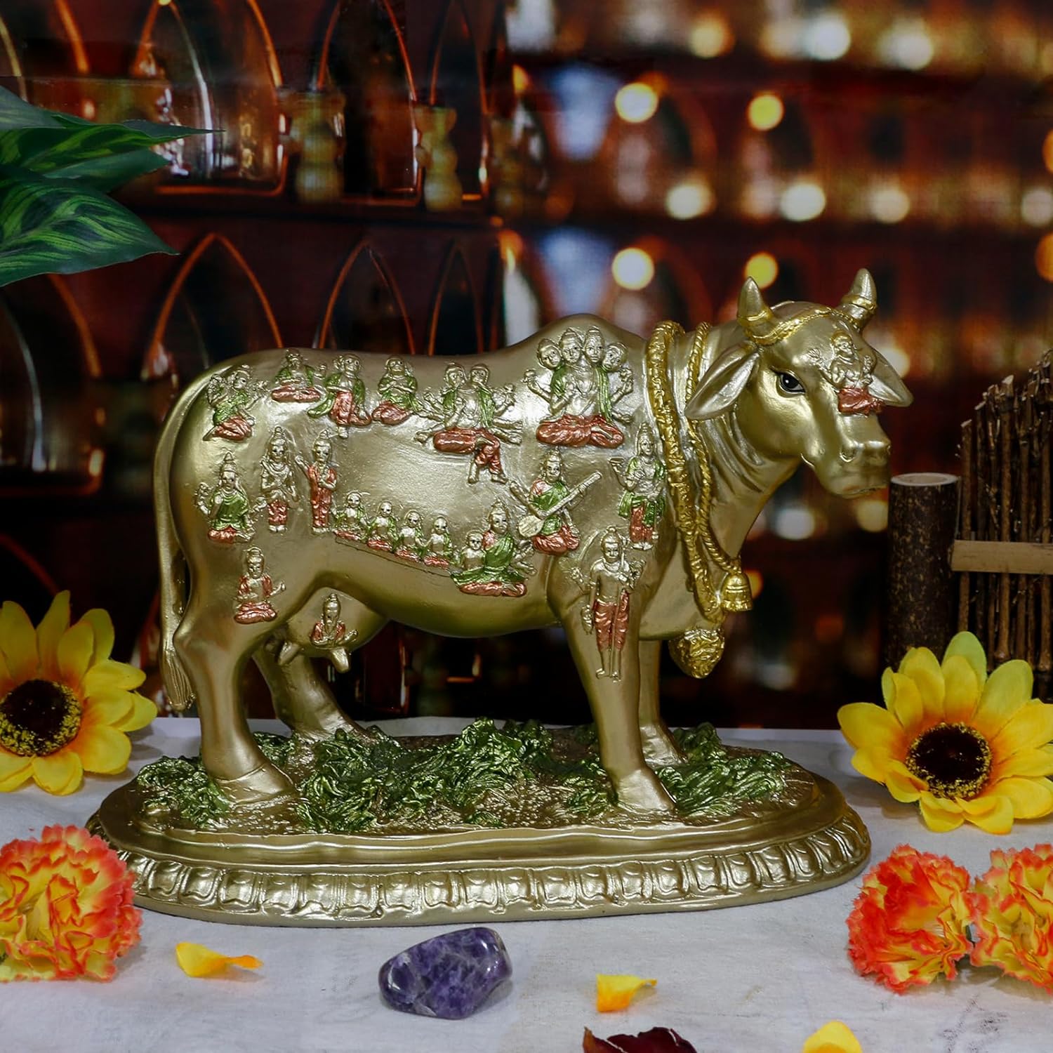 Hindu God Nandi Statue - Hinduism Sacred Cow Figurine for Home Mandir Puja Item Temple Pooja Statue Diwali Gifts for Indian Friends Man Woman