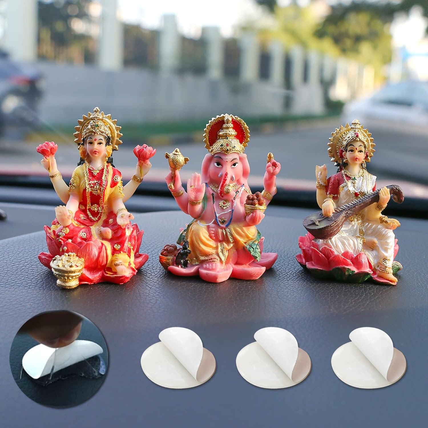 Hindu Laxmi Ganesh Saraswati Statue - 2.5”H India God Lakshmi Ganesha Figurine for Car Dashboard Decor Indian Wedding Baby Shower Return Gifts Diwali Gifts Home Office Pooja Item