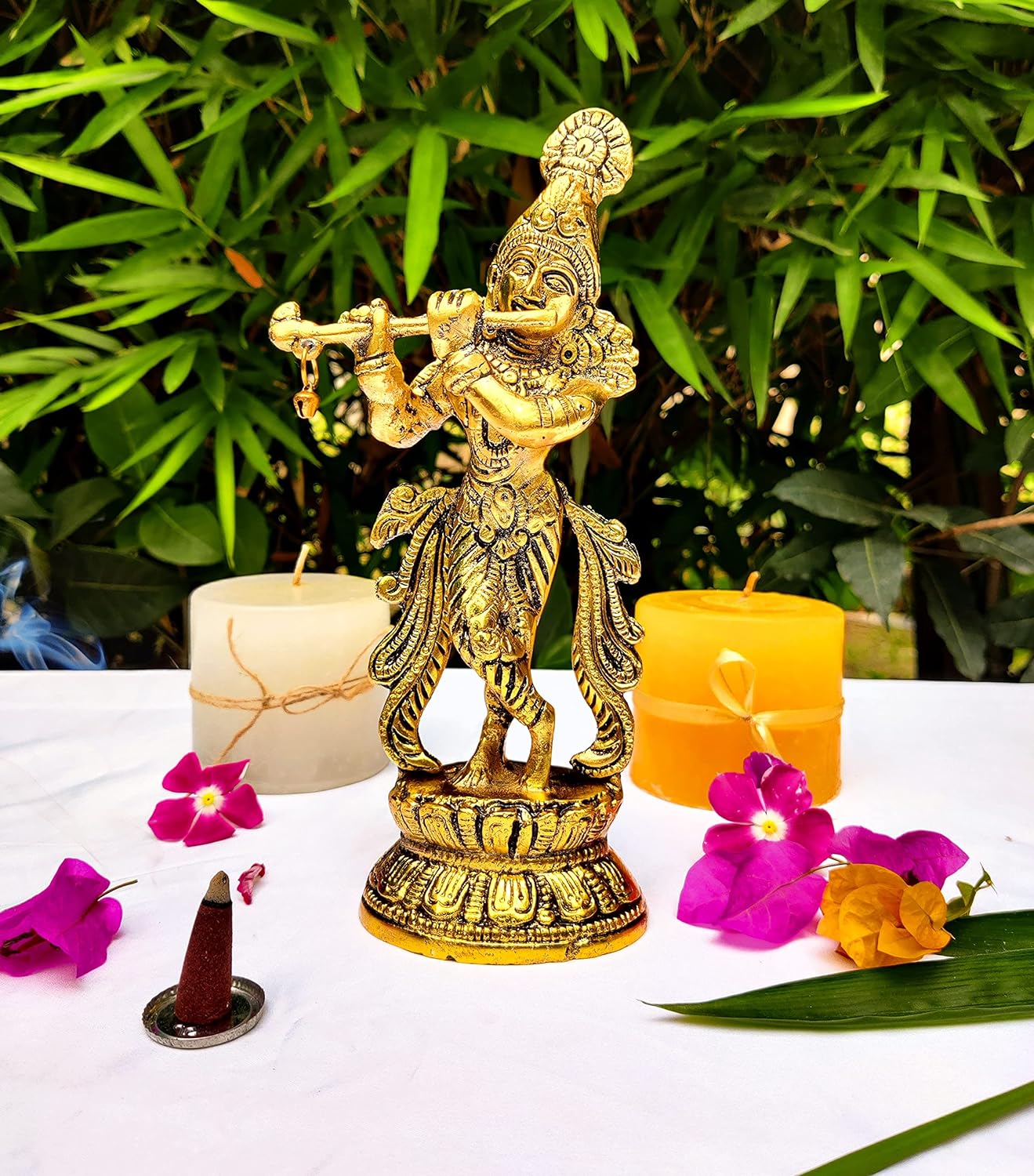 WC_Lord Krishna with bansuri Janmashtami Krishna Statue Figurine with murli Bansi-Hindu God of Love and Divine Joy-Murlidhar Kishna Idol for Indian Religious Festival– Home Decor Item