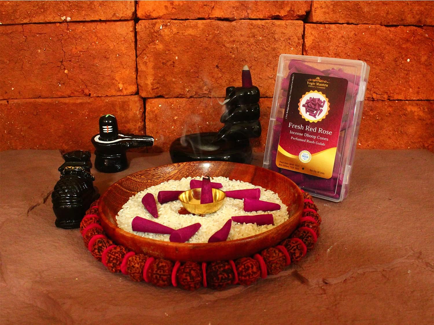 Yogic Mantra Fresh Jasmine Incense Cones (60 Pcs. Dhoop Cones 1.5 Approx) Mogra Fragrance Dhoop Bati Agarbatti for Aromatherapy, Meditation, Prayer, Hindu Holy Puja Rituals  Diwali Pooja