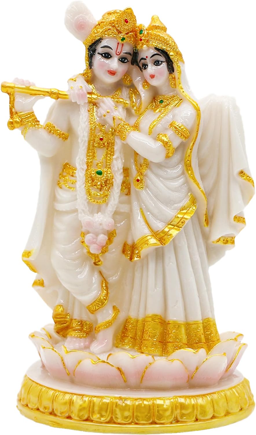 alikiki Hindu Radha Krishna Idols Statue- 5.7”H Marble Look Indian God Krishna Radha Sculpture for Diwali Puja Wedding Gift Home Office Mandir Temple Altar Shrine Decor
