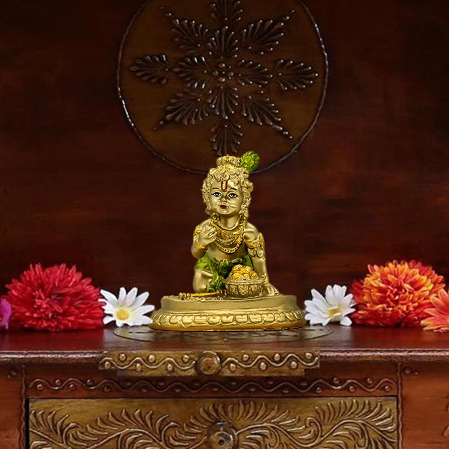 Hindu God Krishna Statue - 3.7 H Baby Krishna Idol Figurine Indian Home Office Mandir Temple Pooja Item Diwali Gifts for Friends Puja Gifts for Man Woman