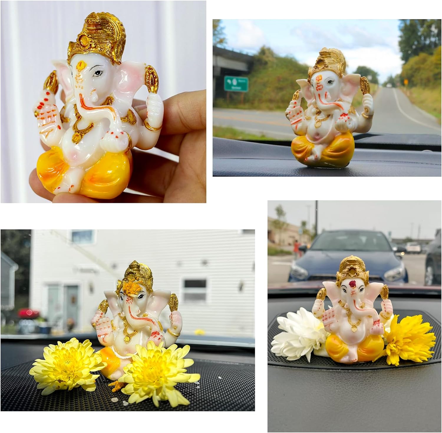 Hindu Lord Ganesha Idol Statue - Indian Diwali Gifts Small Ganesh for Car Dashboard Decor India God Figurine Home Mandir Murti Pooja Yoga Meditation Room Altar Kit Decor Spititual Women Wedding Gift