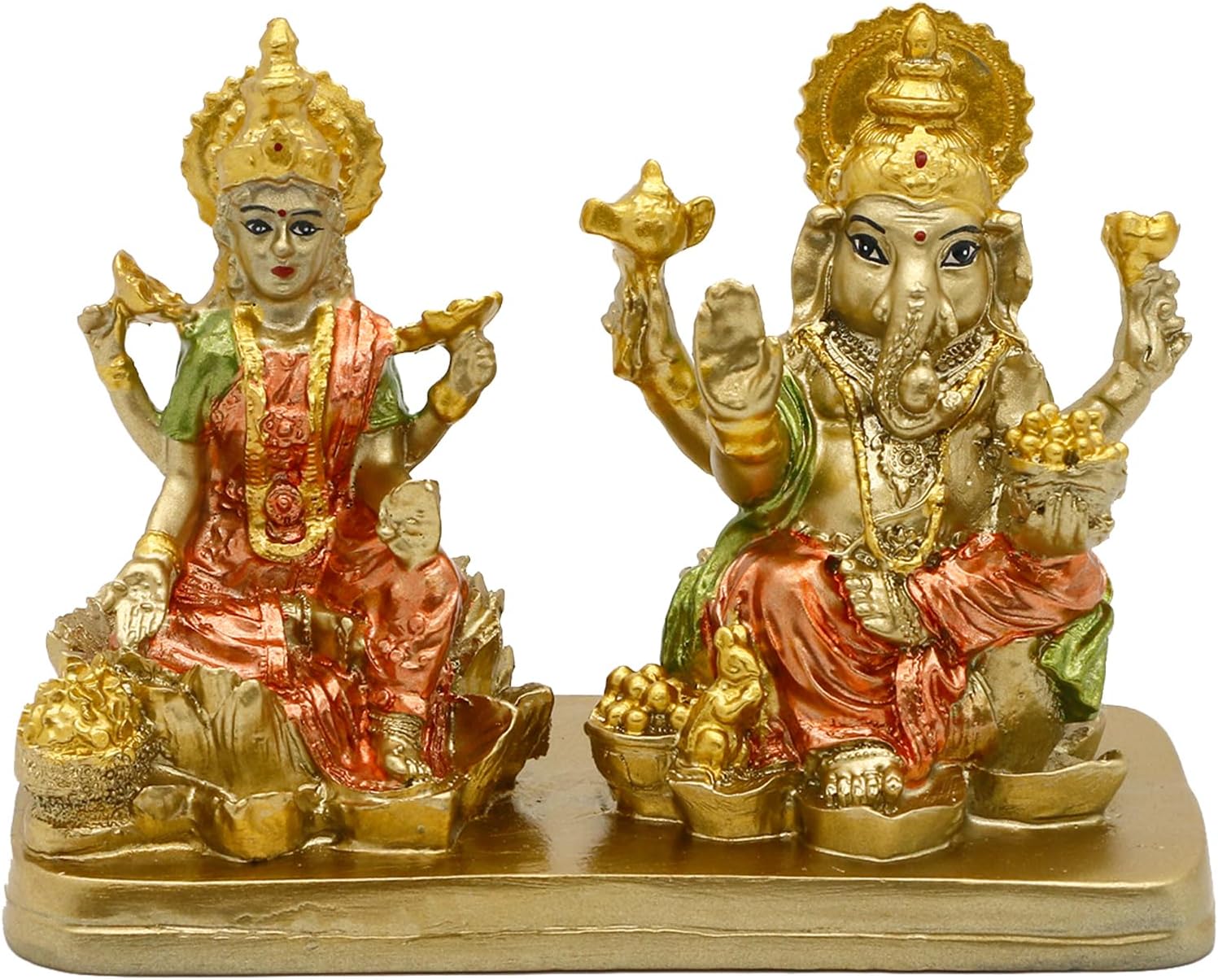 Hindu Lord Ganesha Lakshmi Statue – Indian God Laxmi Ganesh Murti Item Home Temple Puja Pooja Idol Diwali Gift India Home Office Mandir Altar Item