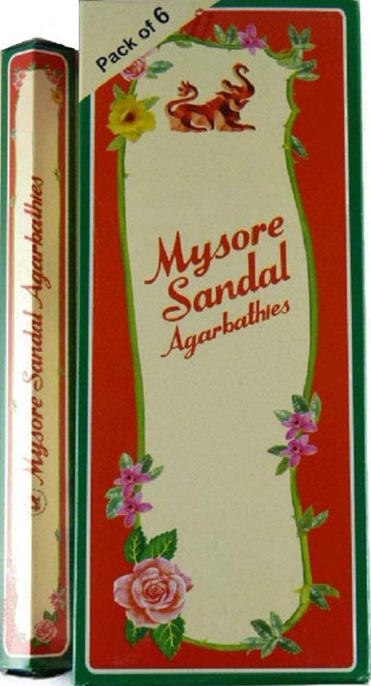 Mysore Sandal Incense - Six 20 Stick Tubes, 120 Sticks Total - From India