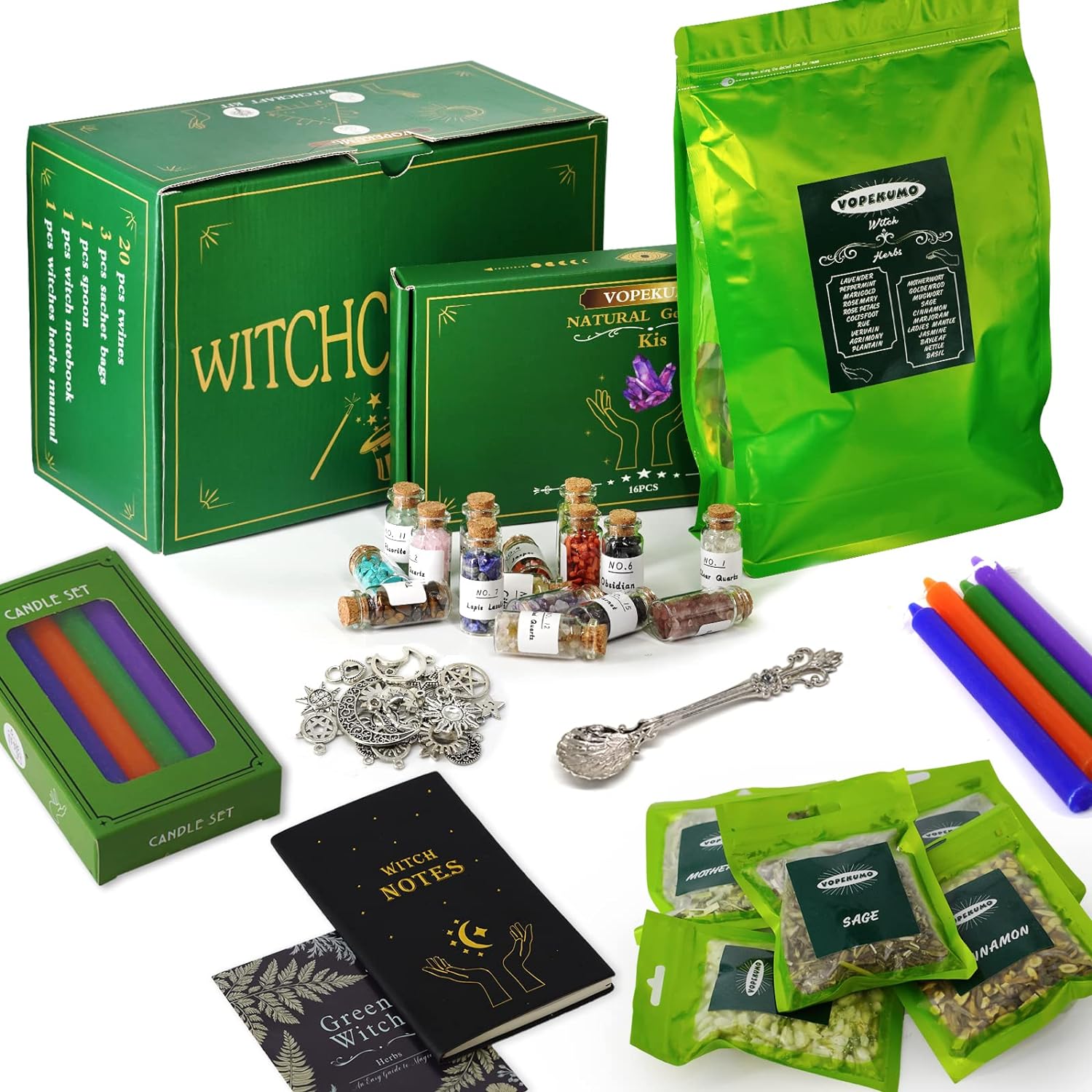 New Witchcraft Supplies and Tools for Women Witches Crystals Candles Set for Witchcraft Beginners Wiccan Spell Jars Herbs Kit for Witchy Stuff Birthday Holiday Gifts 123 Pcs Witchcraft Kit Box