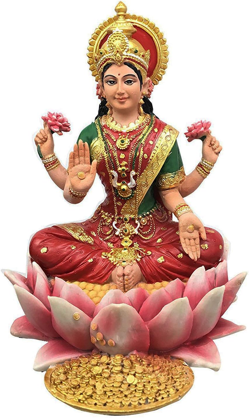 Pacific Trading Lakshmi Hindu Goddess on Lotus Statue Sculpture