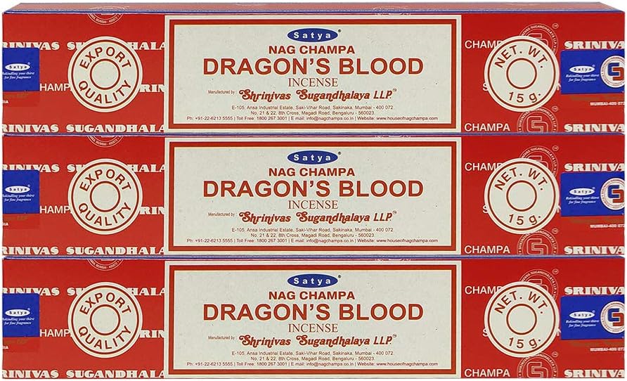 Satya Dragonss Blood Agarbatti Pack of 3 Incense Sticks Boxes, 15 GMS Each, Traditionally Handrolled in India Best Aeromatic Natural Fragrance Perfect for Prayer Relaxation Peace Meditation