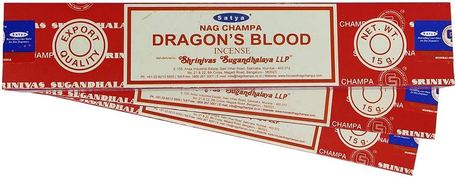 Satya Dragonss Blood Agarbatti Pack of 3 Incense Sticks Boxes, 15 GMS Each, Traditionally Handrolled in India Best Aeromatic Natural Fragrance Perfect for Prayer Relaxation Peace Meditation