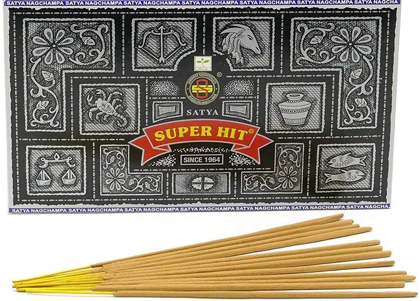 Satya Nag Champa Superhit Incense Sticks (Whole Case), Box of 12 Packs, Black