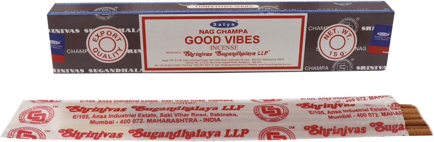 Sharvgun Satya Nag Champa Good Vibes Fragrance Incense Stick Pack of 12 Aggarbatti Home Scent Fragrance Aromatherapy 15G X 12 Pack (180G)