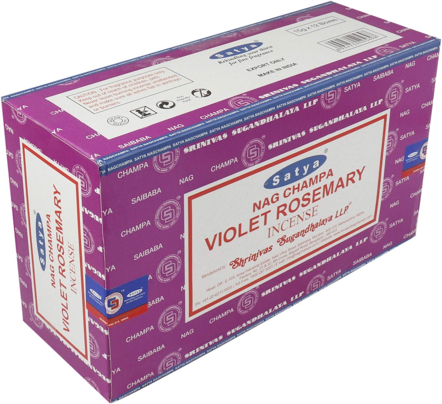 Sharvgun Satya Nag Champa Violet Rosemary Fragrance Incense Stick Pack of 12 Aggarbatti Home Scent Fragrance Aromatherapy 15G X 12 Pack (180G)