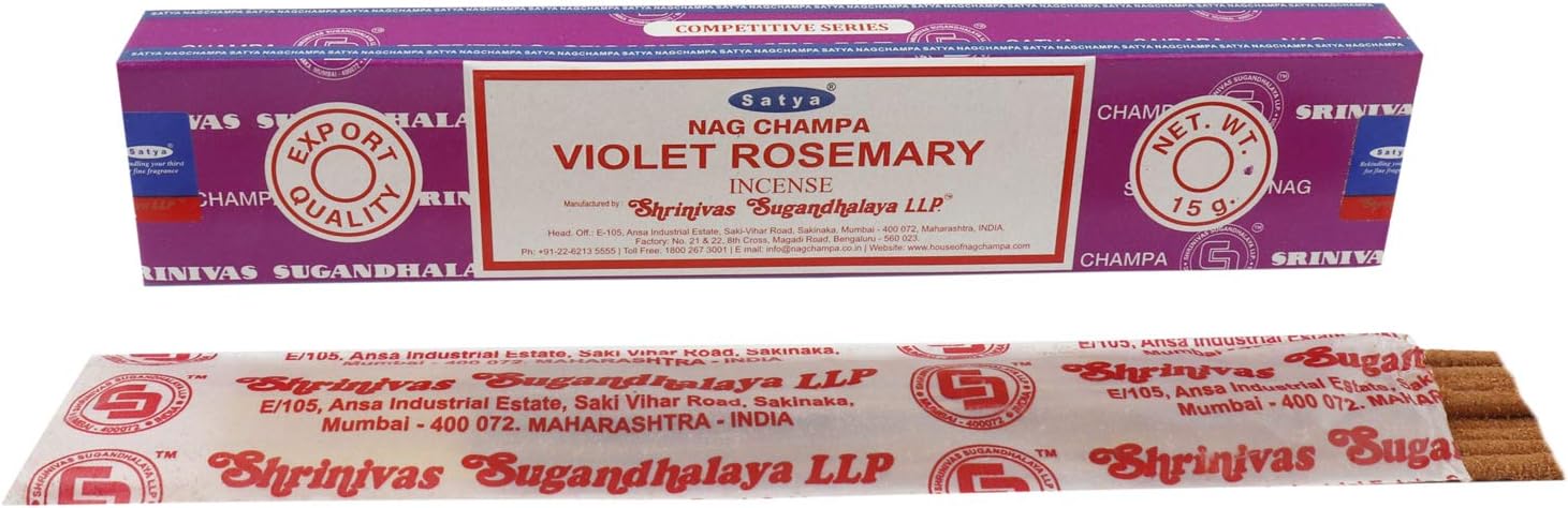 Sharvgun Satya Nag Champa Violet Rosemary Fragrance Incense Stick Pack of 12 Aggarbatti Home Scent Fragrance Aromatherapy 15G X 12 Pack (180G)
