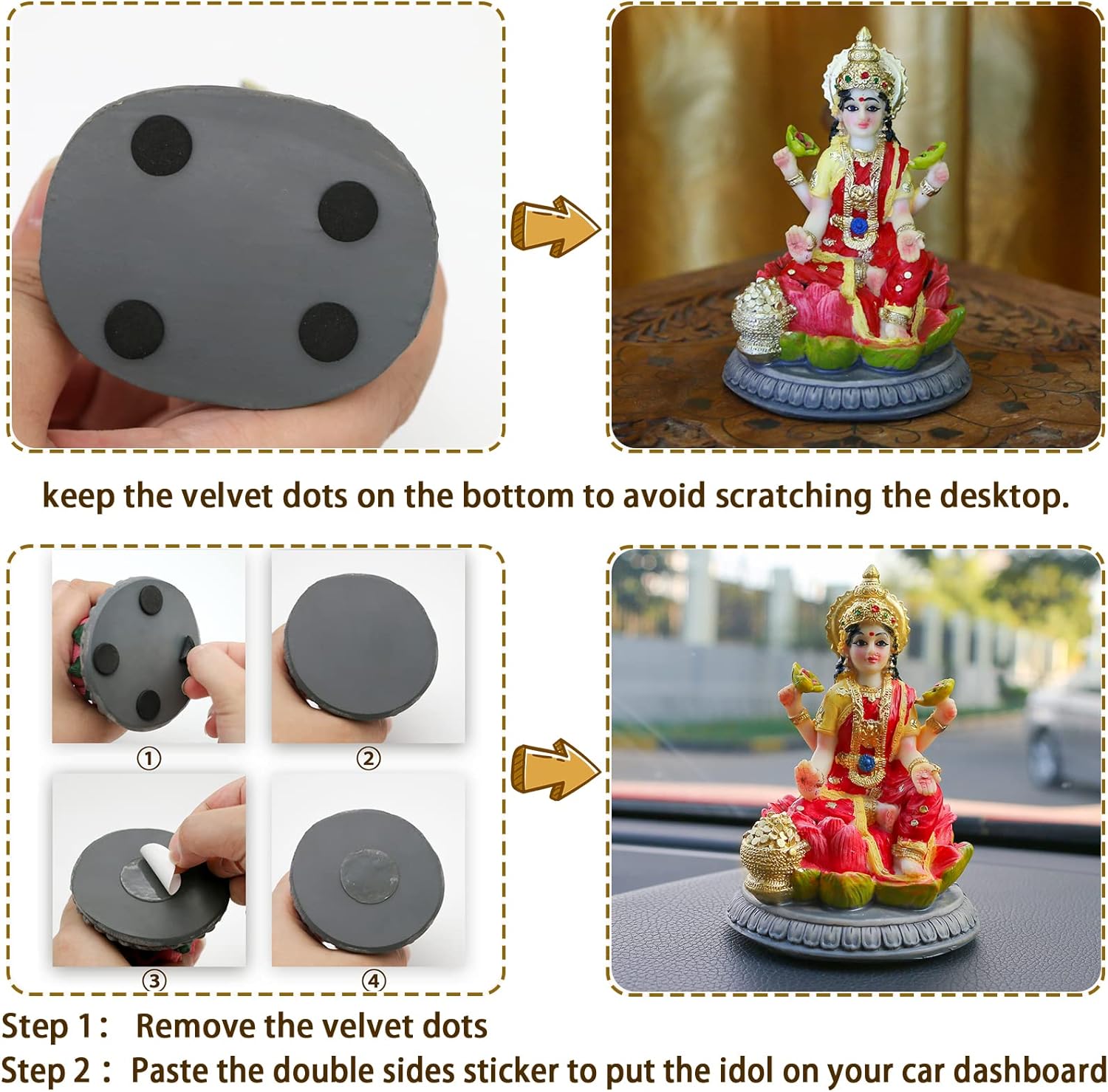 Small Hindu Goddess Lakshmi Statue - 3.9”H Indian Ido Laxmi Figurine for Car Dash Board Decor Home Office Mandir Temple Altar Shrine Pooja Item Murti for Diwali Puja Gifts