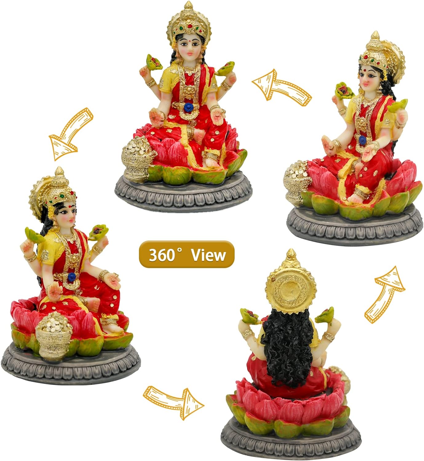 Small Hindu Goddess Lakshmi Statue - 3.9”H Indian Ido Laxmi Figurine for Car Dash Board Decor Home Office Mandir Temple Altar Shrine Pooja Item Murti for Diwali Puja Gifts