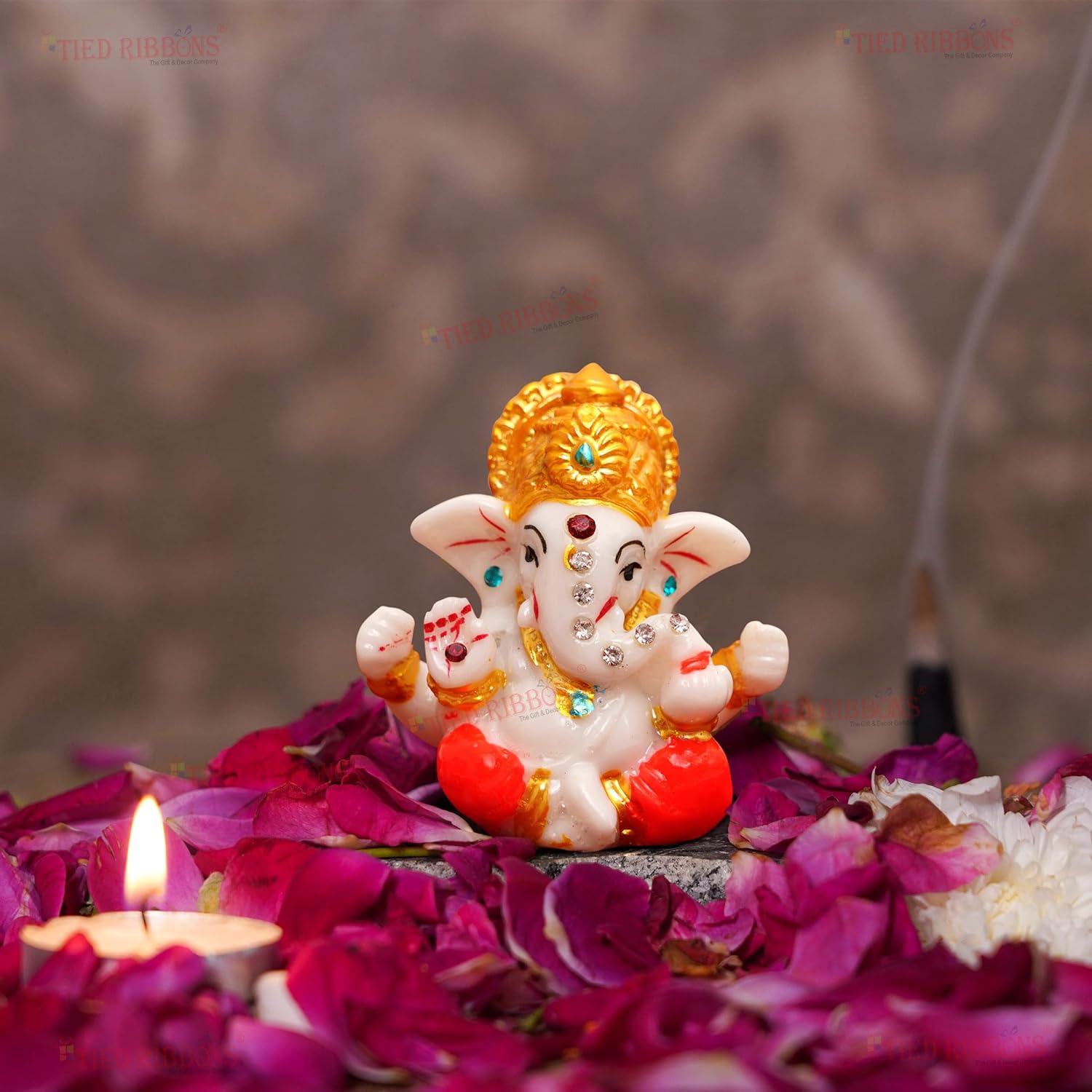 TIED RIBBONS Ganesh Idol | Ganesh Statue Sculpture for Car Dashboard, Home, Temple Décor | Indian God | 2 X 2.3 Inch | Resin | Ganesha Idol Figurine - Diwali Decorations for Home
