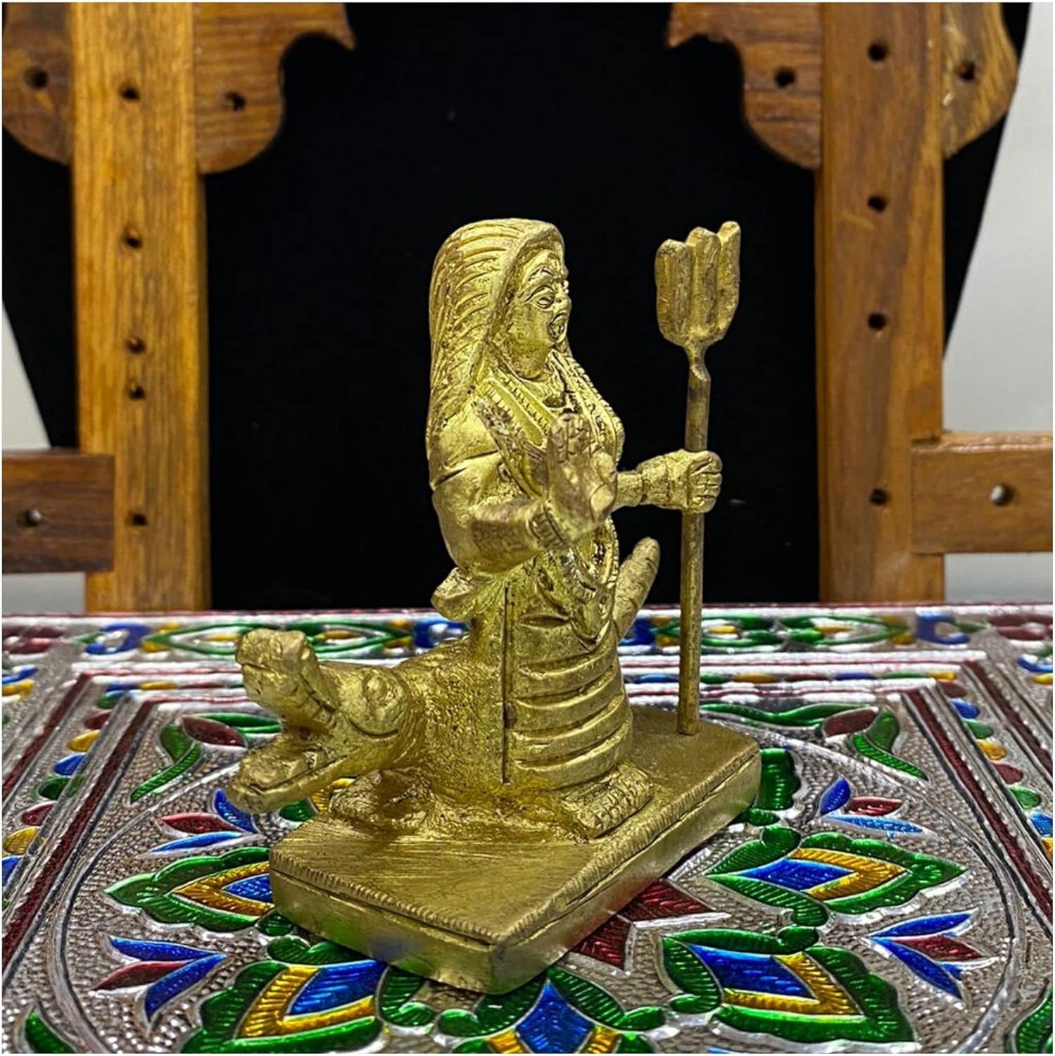 AtoZ India Cart Brass Khodiyar Ma Statue Small Khodiyar MATA Idol Indian God Statue Hindu Goddess Statue Handcrafted Khodiyar Ma Murti Ma Khodiyar Sculpture Religious Gift Home Temple Decor