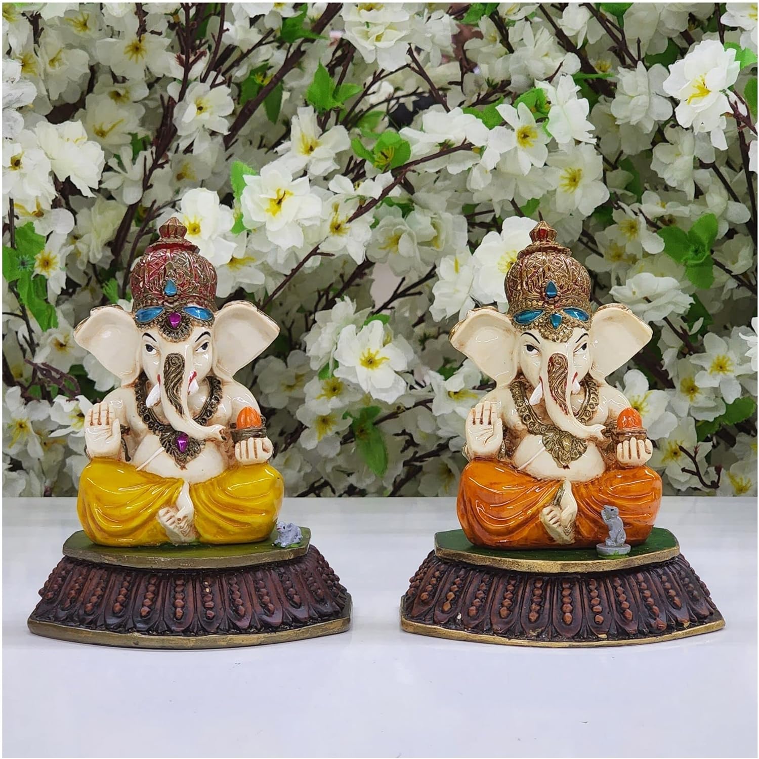 AtoZ India Cart Small Ganesha Statue in Resin Lord Ganesha Idol for Car Dashboard Ganpati Murti Ganesha Sculpture Good Luck God Ganesha Figurine Indian God Statue Indian Handcrafted Ganpati (Yellow)