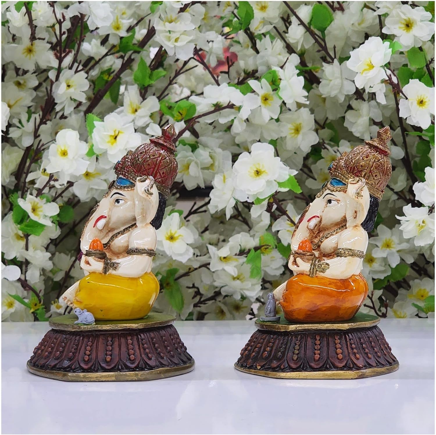 AtoZ India Cart Small Ganesha Statue in Resin Lord Ganesha Idol for Car Dashboard Ganpati Murti Ganesha Sculpture Good Luck God Ganesha Figurine Indian God Statue Indian Handcrafted Ganpati (Yellow)