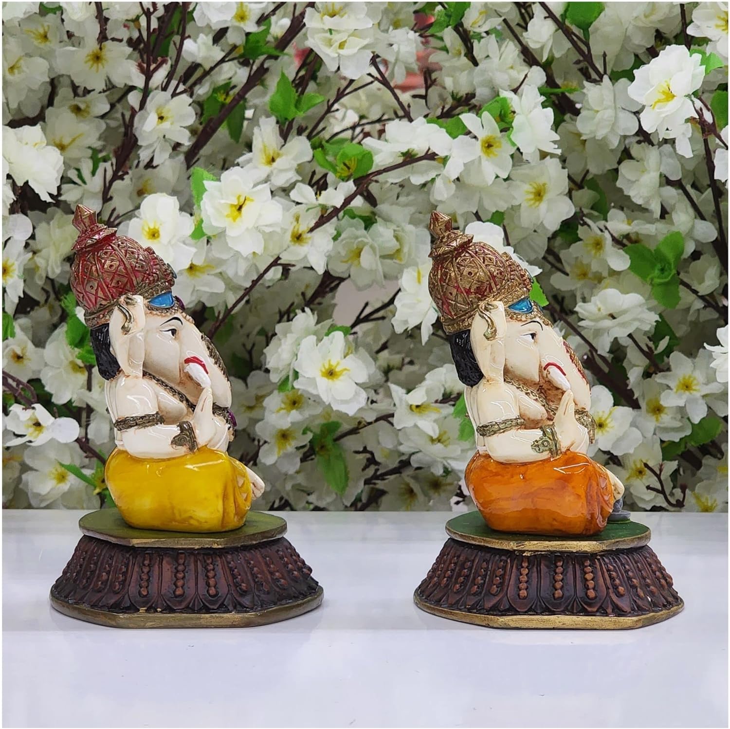 AtoZ India Cart Small Ganesha Statue in Resin Lord Ganesha Idol for Car Dashboard Ganpati Murti Ganesha Sculpture Good Luck God Ganesha Figurine Indian God Statue Indian Handcrafted Ganpati (Yellow)