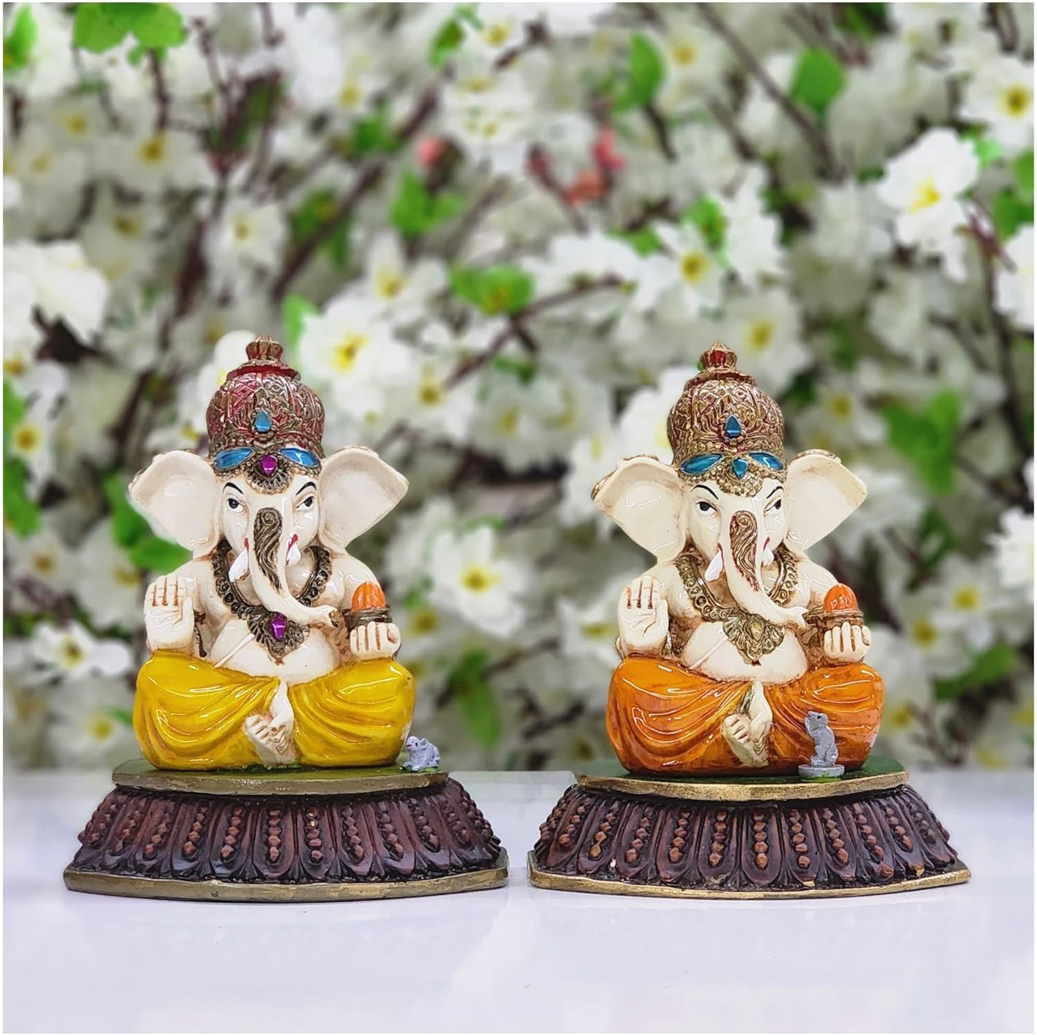 AtoZ India Cart Small Ganesha Statue in Resin Lord Ganesha Idol for Car Dashboard Ganpati Murti Ganesha Sculpture Good Luck God Ganesha Figurine Indian God Statue Indian Handcrafted Ganpati (Yellow)