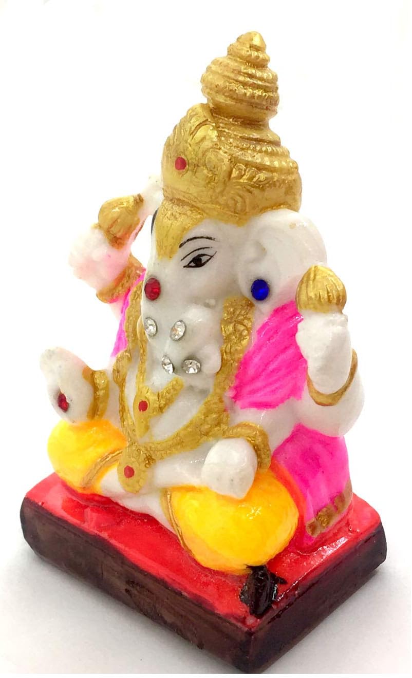 Ganesh Murti Indian Ganpati Idol Dashboard Hindu Ganesha Statue Elephant God Lord Ganesha Ganpati Small Statue Decorative for Car Dashboard Temple and Home Décor Housewarming Gift