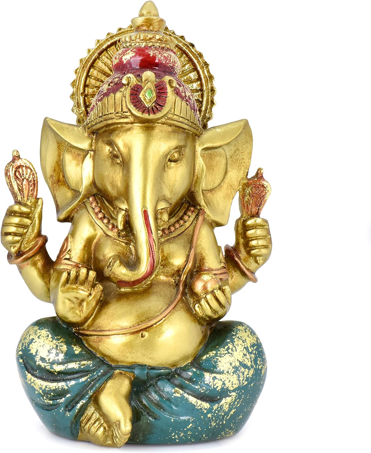 Ganesha Statue Elephant Hindu God of Success Large 9.5-inch-tall Resin Ganesh Idol Hand-Painted in Gold Indian Decor India Gift for Wedding and Diwali Decoration