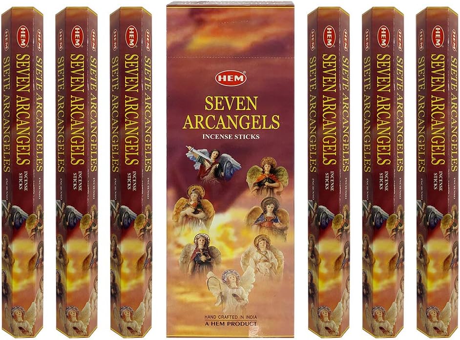 Hem 7 Archangels Incense Sticks Agarbatti Masala - Pack of 6 Tubes, 20 Sticks Each Box, Total 120 Sticks - Quality Incense Hand Rolled in India for Healing Meditation Yoga Relaxation Prayer Peace