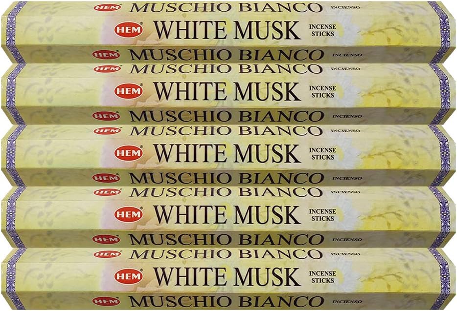 HEM White Musk Incense Sticks Agarbatti Masala - Pack of 5 Tubes, 20 Sticks Each Box, Total 100 Sticks - Quality Incense Hand Rolled in India for Healing Meditation Yoga Relaxation Prayer Peace