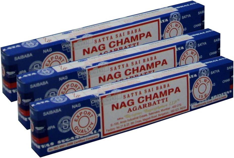 Satya Sai Baba Nag Champa Agarbatti Pack of 3 Incense Sticks Boxes 15gms Each Fine Quality Incense Sticks for Relaxation, Meditation, Positivity and Peace