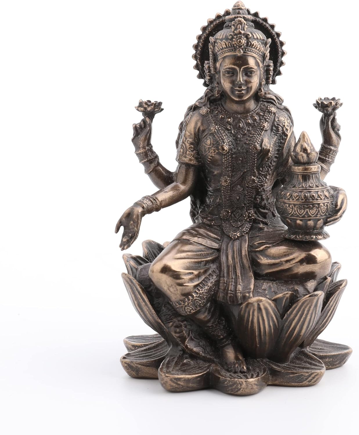 Veronese Design 3.3 Hindu God Lakshmi Sitting On Lotus Resin Figurine Bronze Finish