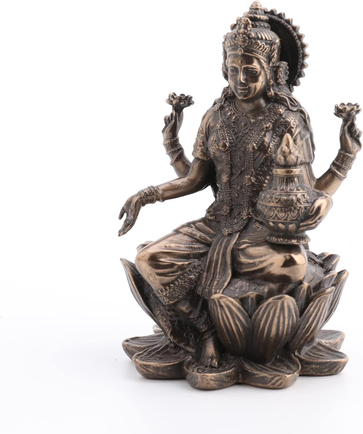 Veronese Design 3.3 Hindu God Lakshmi Sitting On Lotus Resin Figurine Bronze Finish