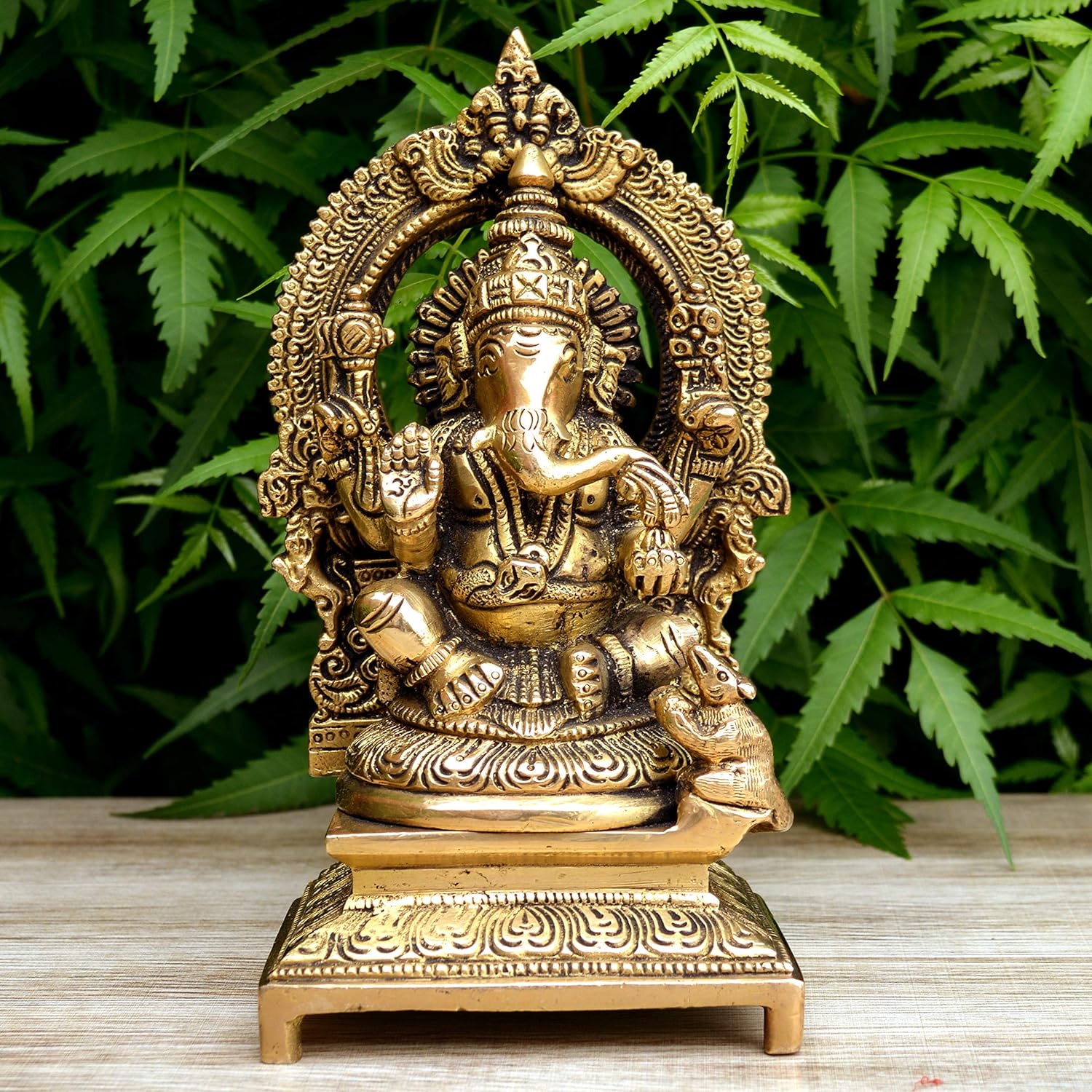 Aakrati Lord Ganesha Sitting Statue On A Throne Made of Brass - Best Religious Gift