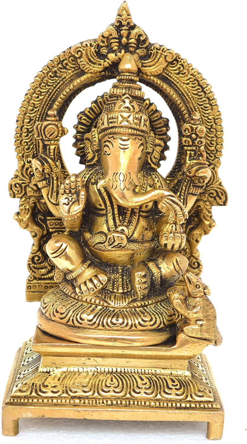 Aakrati Lord Ganesha Sitting Statue On A Throne Made of Brass - Best Religious Gift