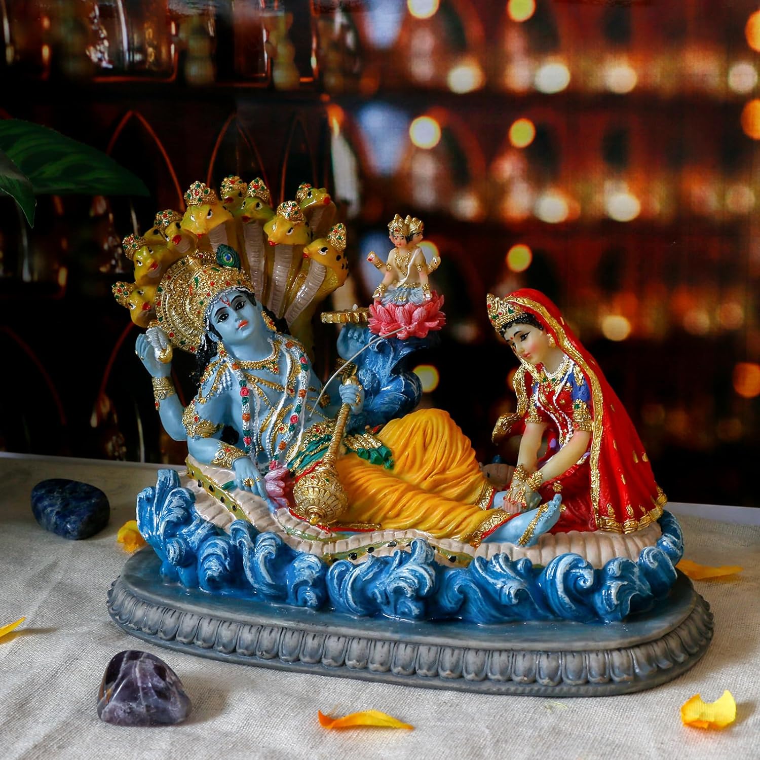 alikiki Hindu God Lord Vishnu Statue - 8.3”L Mahavishnu Figurine Divine Hindu Deity for Spiritual Worship Home Office Studio Hotel Decor Mandir Temple Altar Diwali Puja Item