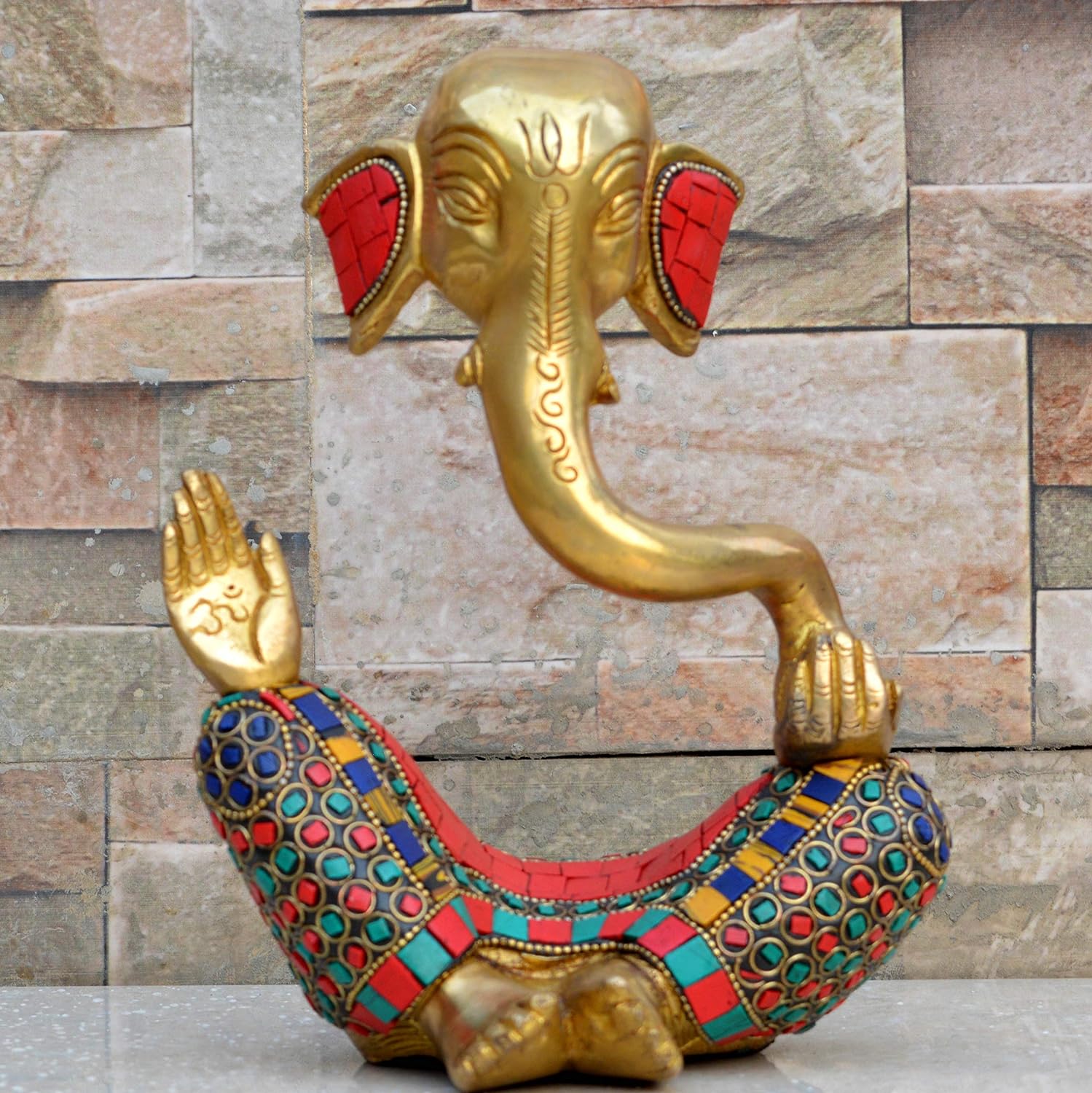 Ganesh with Decorative Work - Brass Modern Decorative Style God Ganpati Idol - Unique Gift and Home Decor showpiece