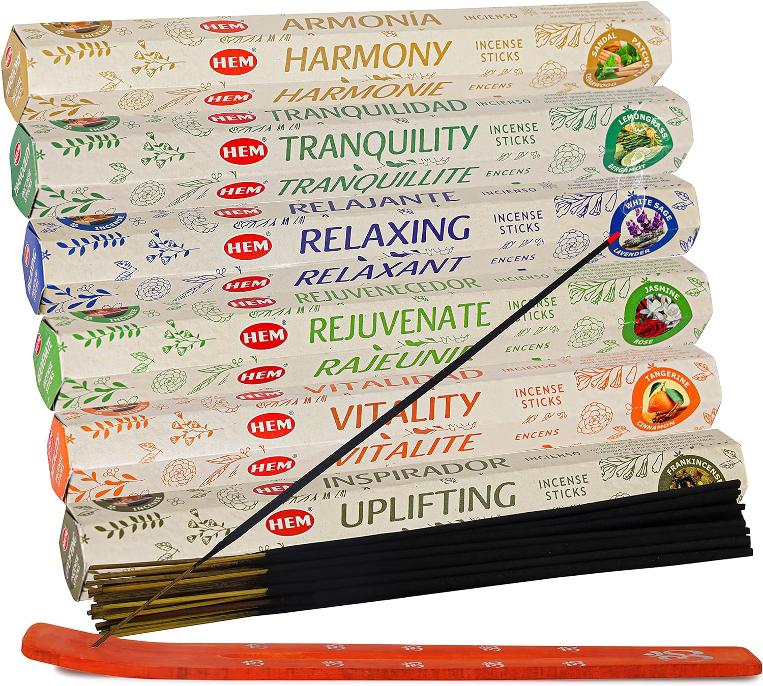 Hem Handcrafted Incense Sticks Gift Set - Rose, Jasmine, Mogra, Tuberose, Lily and Lavender Variety Insence Stick- Set of 6 Insenses (120 Sticks) (Hem Hexa Lily Floral 1)