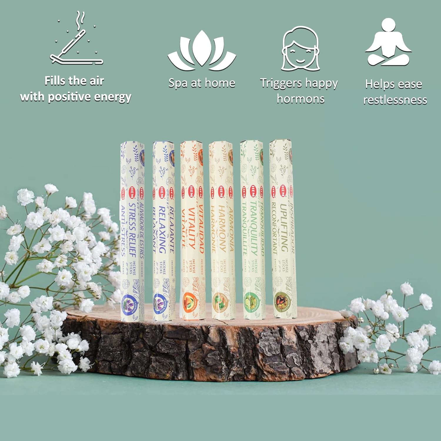 Hem Handcrafted Incense Sticks Gift Set - Rose, Jasmine, Mogra, Tuberose, Lily and Lavender Variety Insence Stick- Set of 6 Insenses (120 Sticks) (Hem Hexa Lily Floral 1)