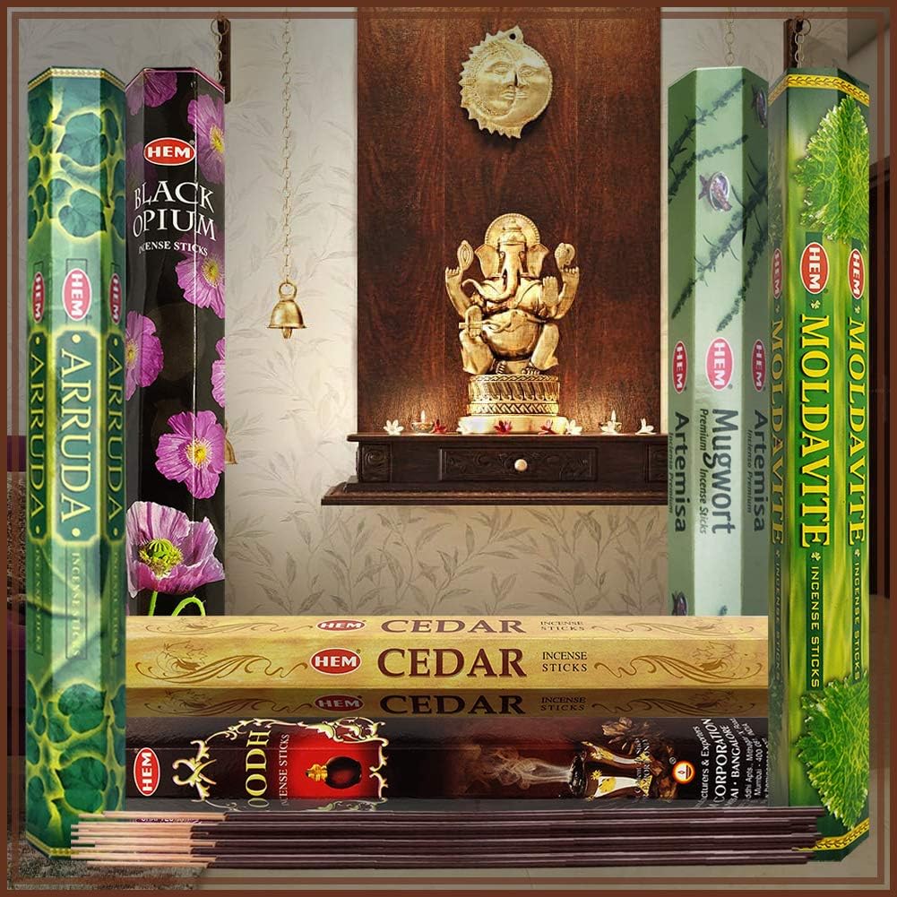 Hem Incense Sticks Variety Pack #23-120 Insence-Sticks (6 Incents x 20 Insenses) and Incense Stick Holder Bundle with 6 Most Liked Fragrances