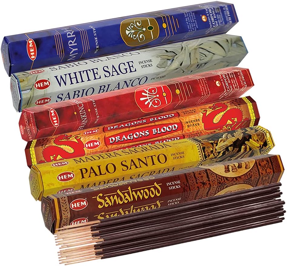 Hem Incense Sticks Variety Pack #23-120 Insence-Sticks (6 Incents x 20 Insenses) and Incense Stick Holder Bundle with 6 Most Liked Fragrances