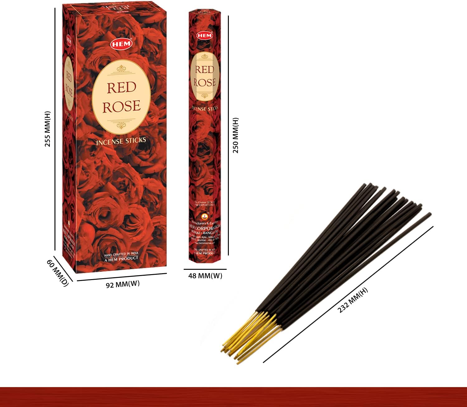 HEM Red Rose Incense Sticks (Pack of 6 -120 count, 301g) | Natural Fragrance For Aromatic Environment | Incense For Stress Relief, Relaxation and Air Purifier