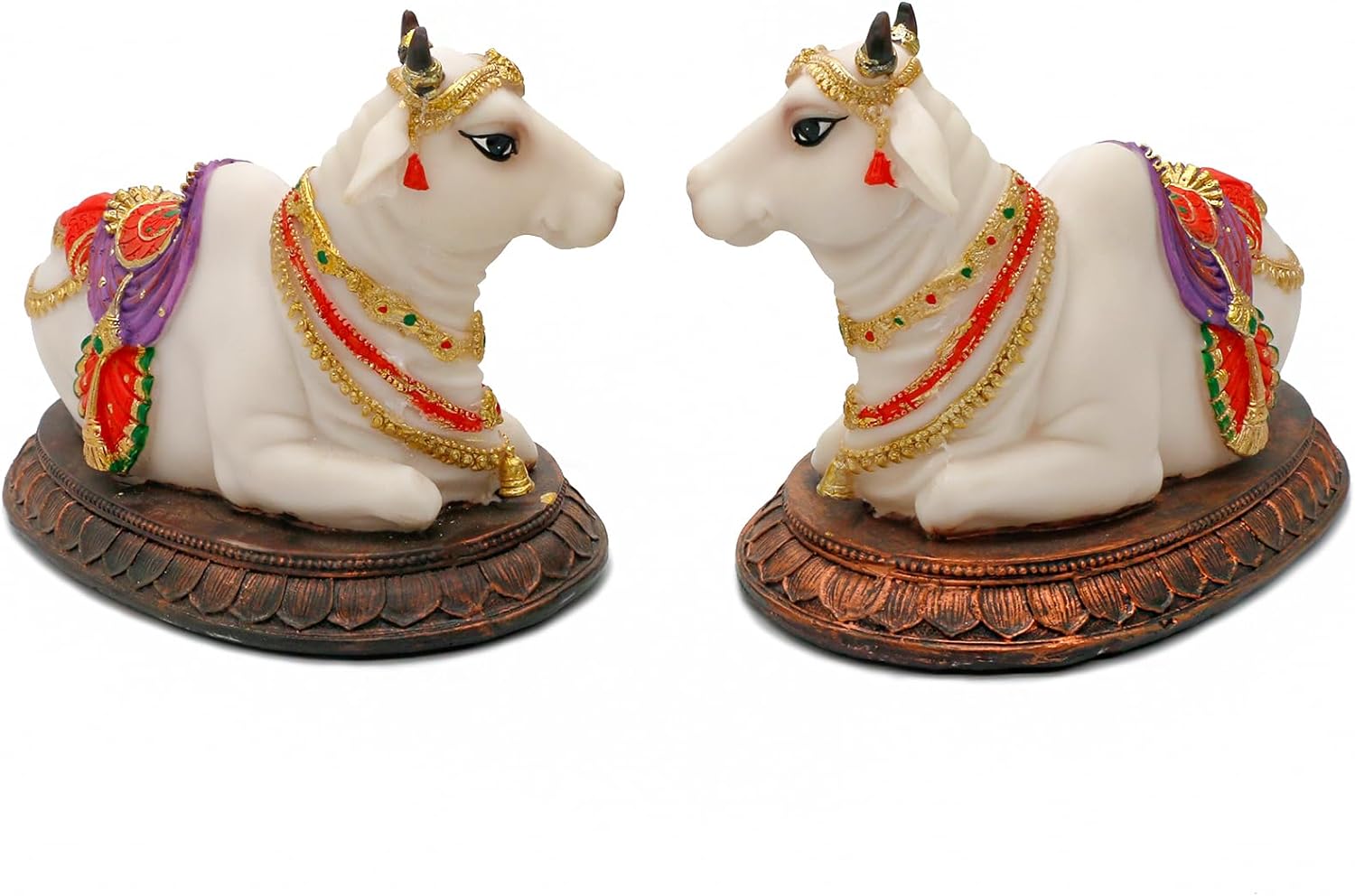 Hindu God Idol Nandi Statues - 6.6 L 2PCS Nandi Figurines Gift for Indian Friends Family Man Woman Diwali Gifts Pooja Return Gifts Diwali Murti Item Home Office Mandir Temple Puja Decor
