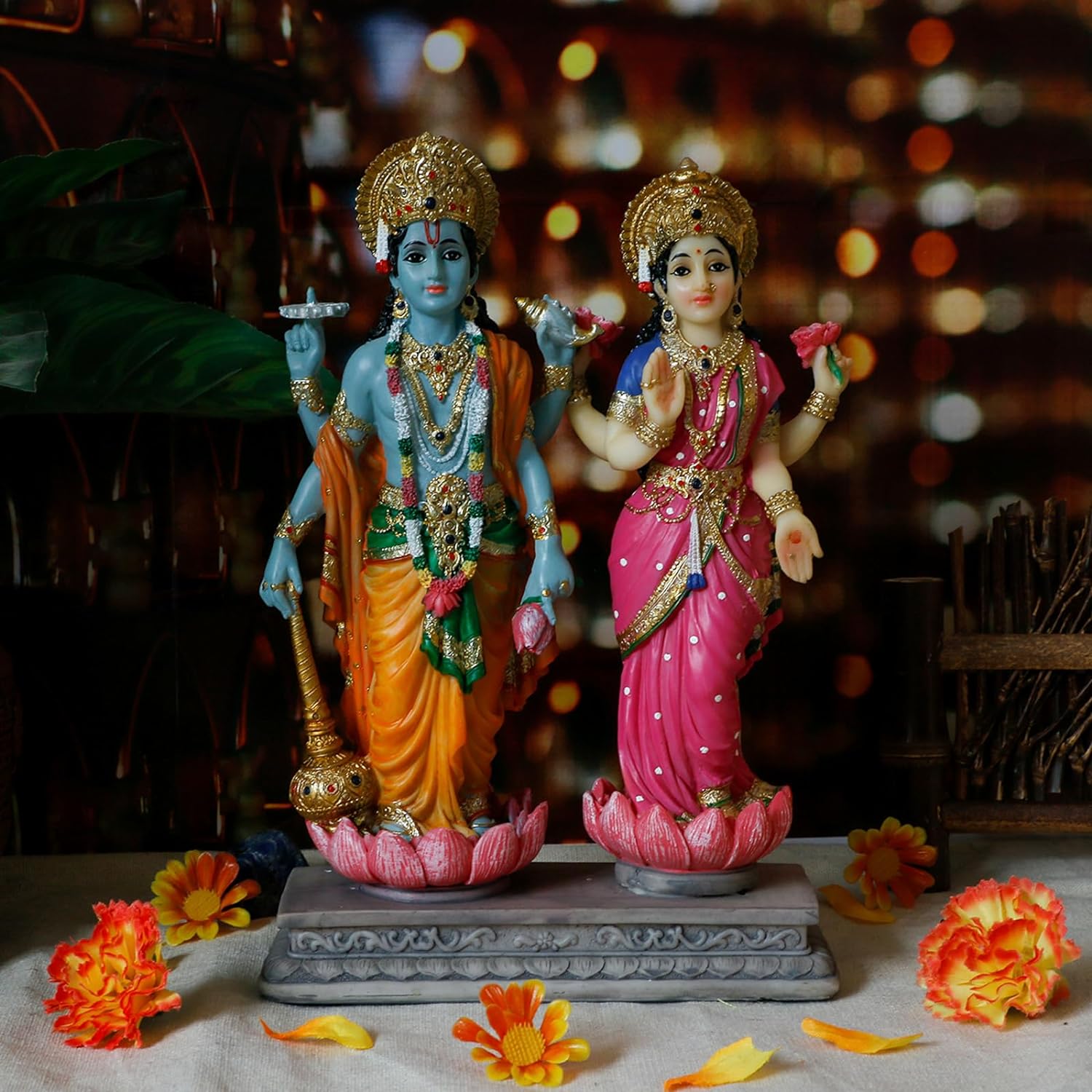 Hindu God Lakshmi Narayan Statue - 8.8” H Laxmi Narayan Sculpture Indian Diwali Pooja Item Murti Gifts for Indian Couple Friends Family Diwali Gifts Home Office Mandir Temple Puja Decor