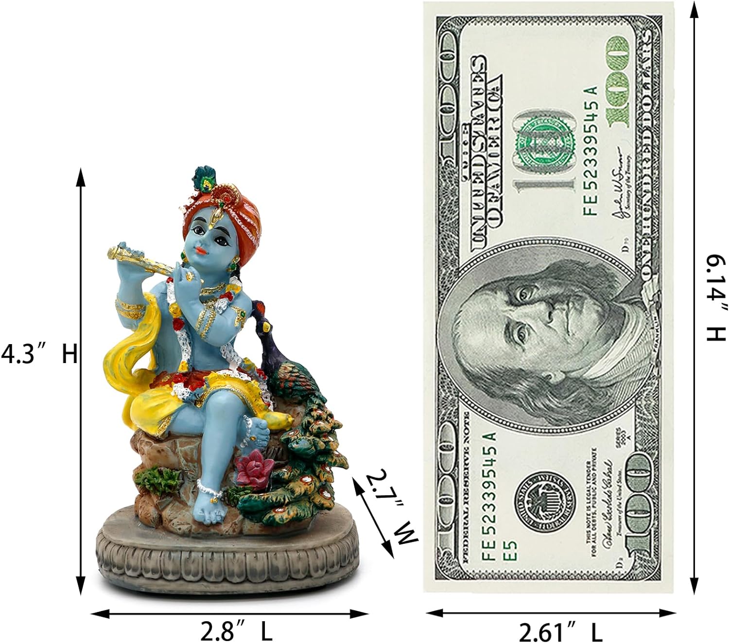 Hindu God Lord Krishna Statue – 4.3 H Indian Idol Krishna Sculpture India Wedding Baby Shower Return Gifts Diwali Gifts Home Office Mandir Temple Puja Gifts Murti Pooja Item