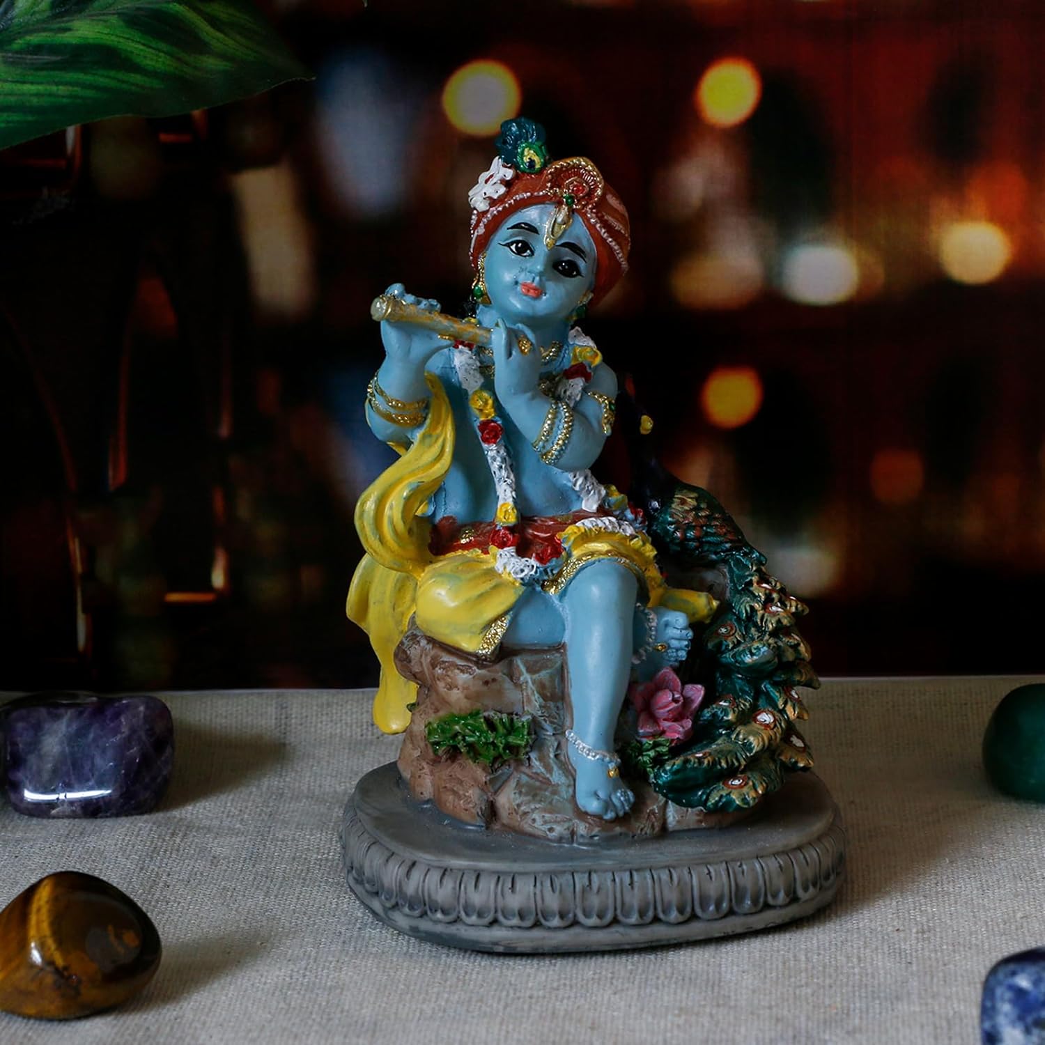 Hindu God Lord Krishna Statue – 4.3 H Indian Idol Krishna Sculpture India Wedding Baby Shower Return Gifts Diwali Gifts Home Office Mandir Temple Puja Gifts Murti Pooja Item