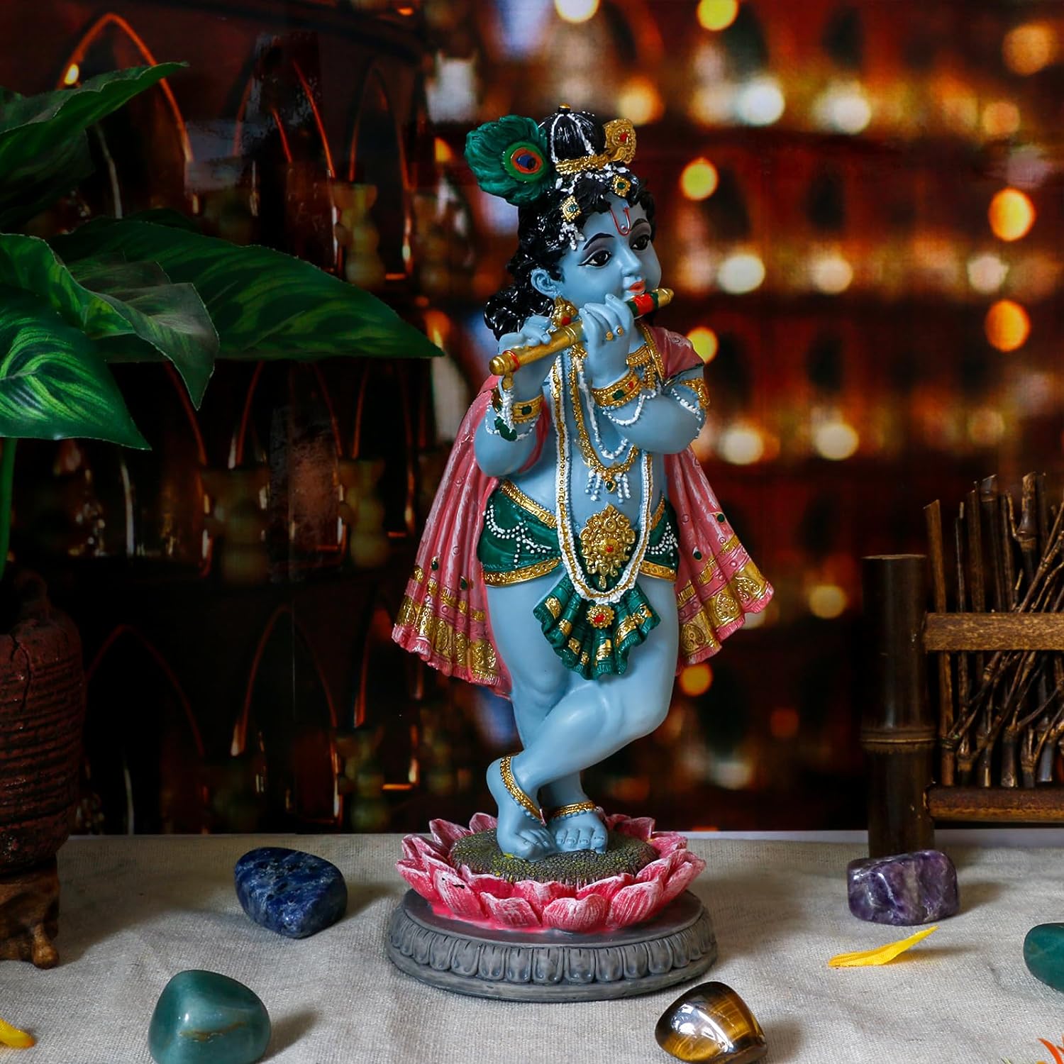 Hindu God Lord Krishna Statue - 8.3”H India Idol Krishna Figurine Puja Item Pooja Return Gift for Indian Diwali Gifts Home Altar Temple Mandir Meditation Room Yoga Studio Spiritual Decors