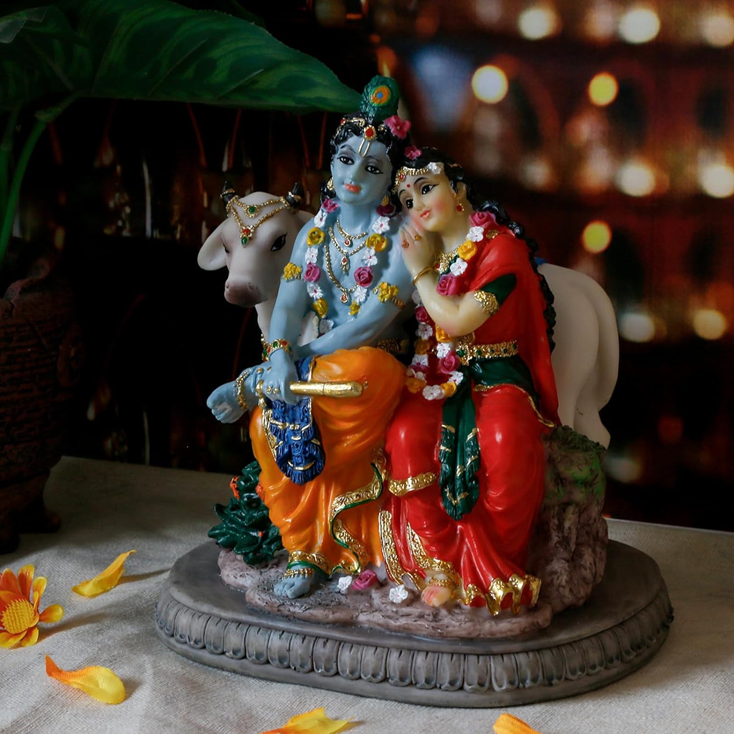 Hindu God Radha Krishna Statue - 6.6 H Indian Idol Valentine Wedding Gift for Indians Puja Item Pooja Diwali Gifts Home Office Altar Temple Mandir Yoga Studio Spiritual Decor